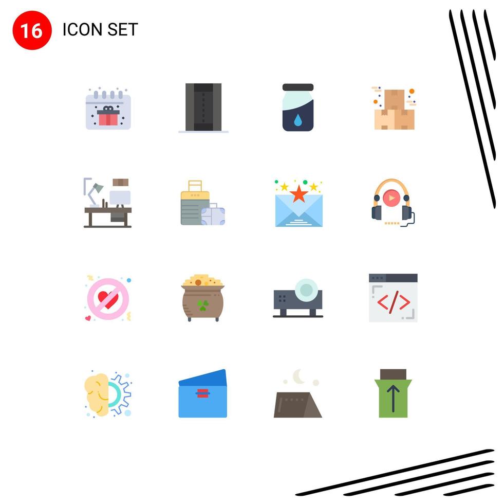 Flat Color Pack of 16 Universal Symbols of designer production bottle product industrial Editable Pack of Creative Vector Design Elements