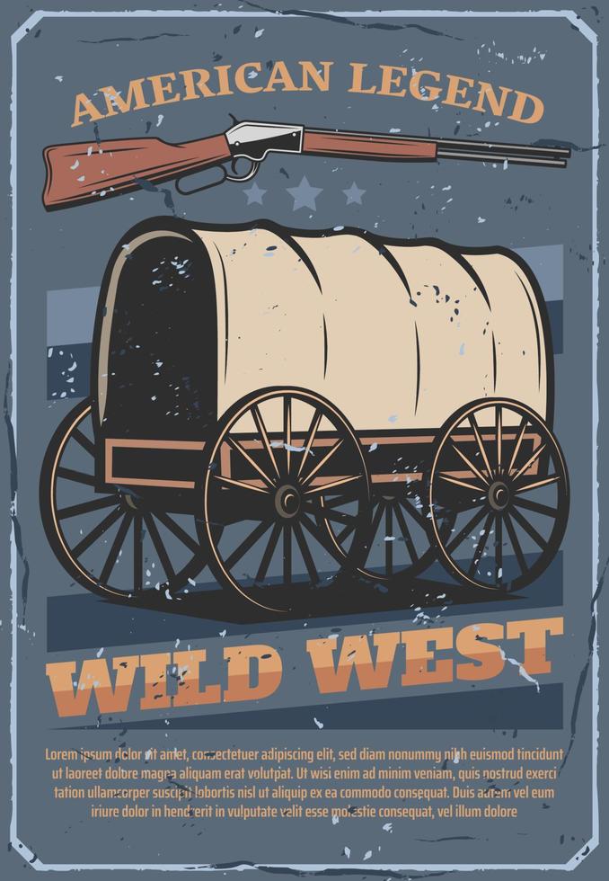 Wild West American Western wagon cart and rifle vector