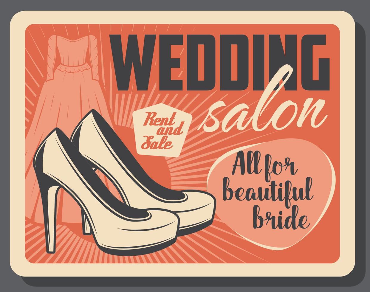 Wedding salon, bride dress and high heel shoes vector