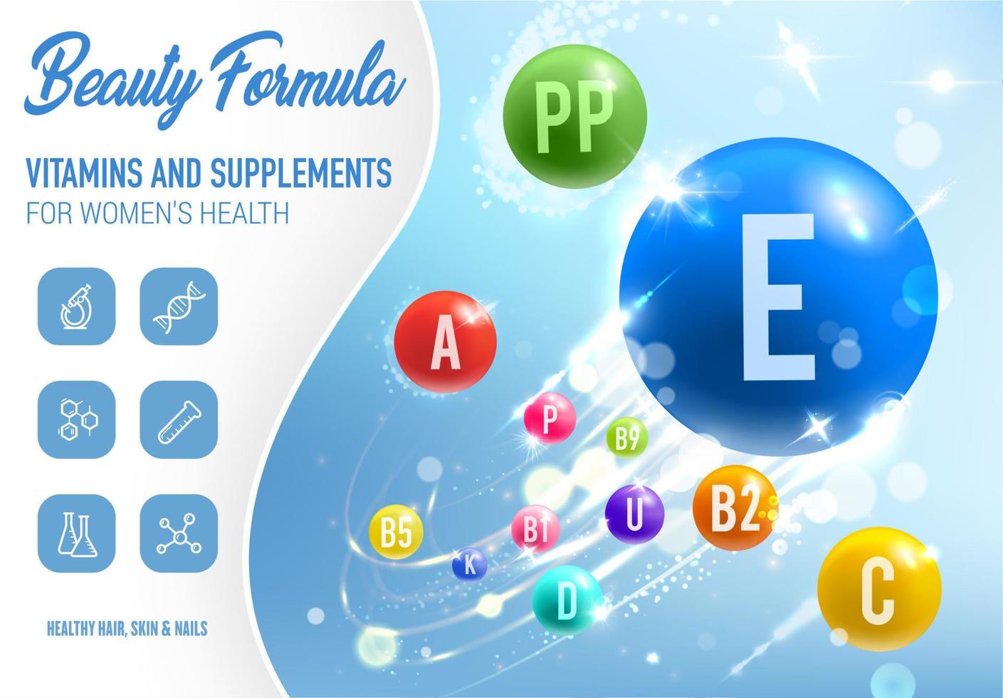 Beauty and health vitamins, dietary supplements vector