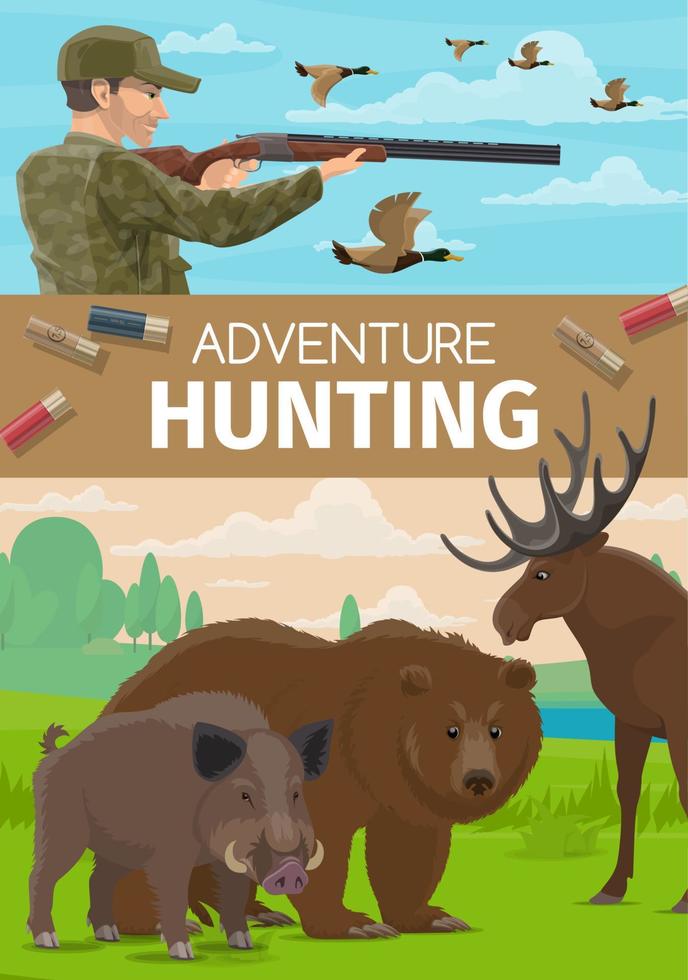 temporada abierta de caza de animales, aventura del club de cazadores vector