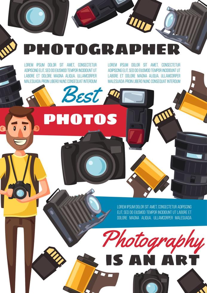 Professional photographer camera film equipment vector