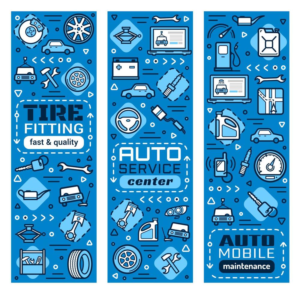 Car diagnostic repair station service thin line vector