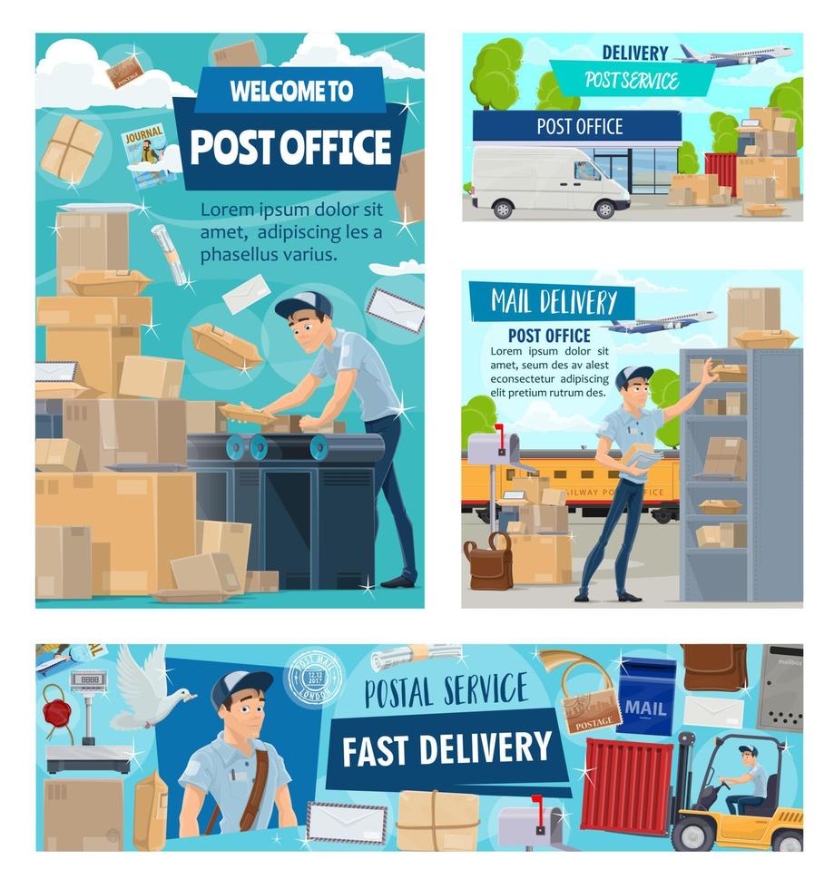 Post office worker, mail delivery courier staff vector