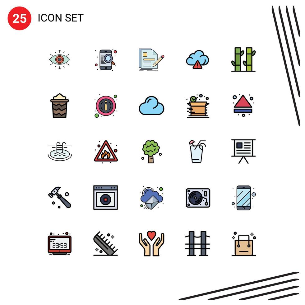 25 User Interface Filled line Flat Color Pack of modern Signs and Symbols of beauty technology document alert resume Editable Vector Design Elements