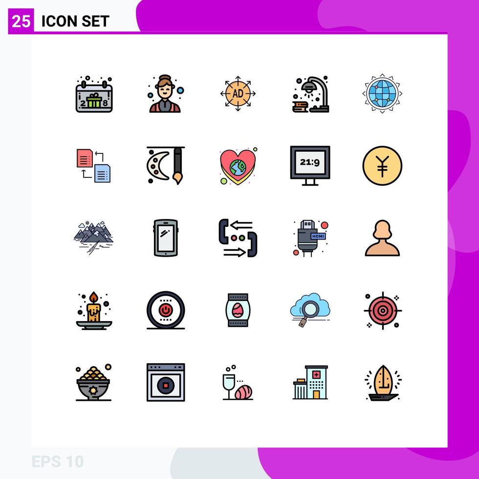 User Interface Pack of 25 Basic Filled line Flat Colors of world revision advertising light book Editable Vector Design Elements
