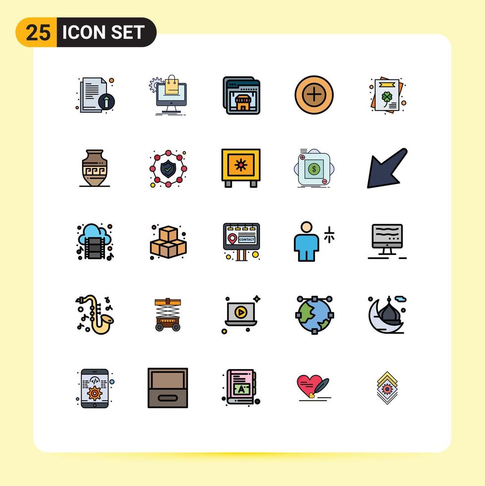 Filled line Flat Color Pack of 25 Universal Symbols of greeting card plus cart more shopping Editable Vector Design Elements