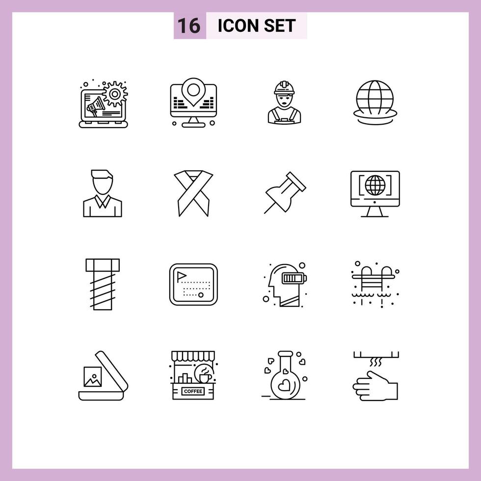 Mobile Interface Outline Set of 16 Pictograms of human world industry planet earth Editable Vector Design Elements