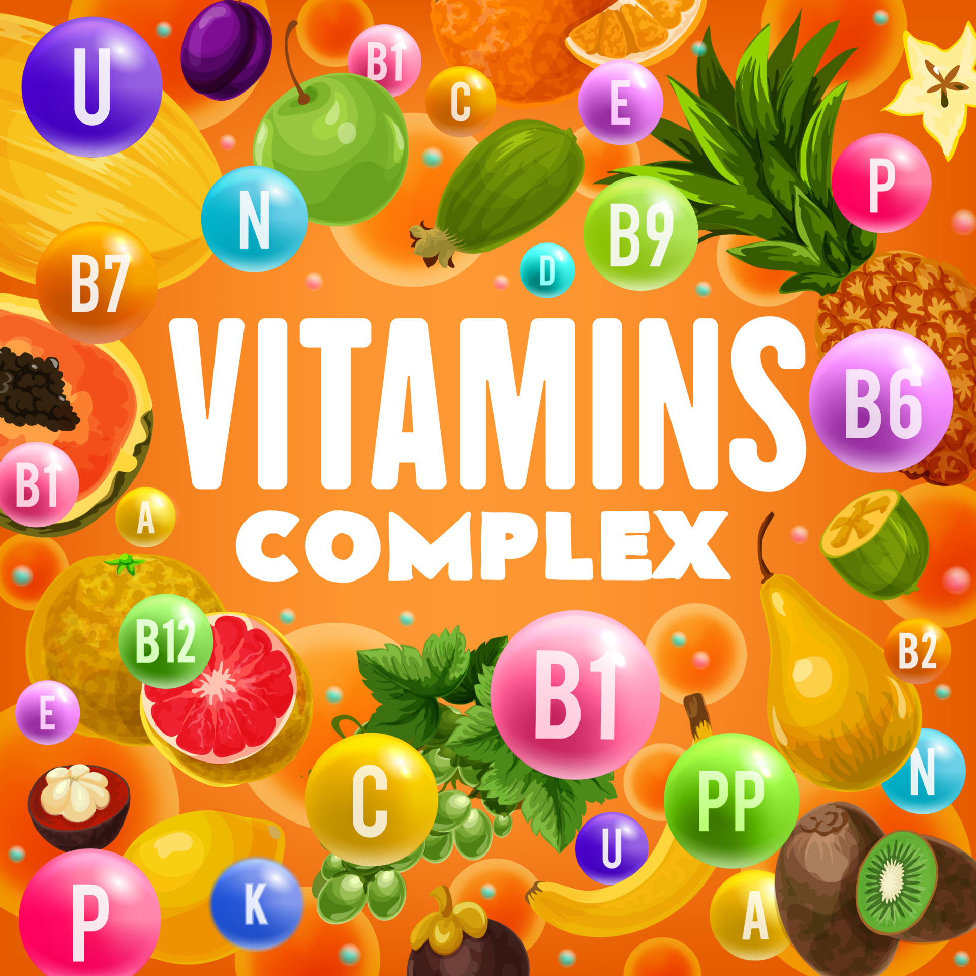 Fruits rich of vitamins and minerals 16165417 Vector Art at Vecteezy