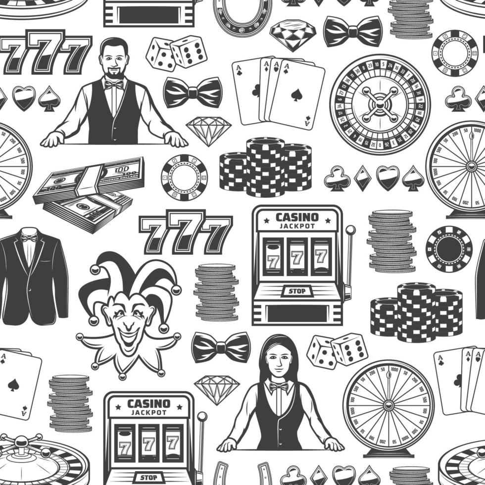 Casino poker jackpot, gambling seamless pattern vector