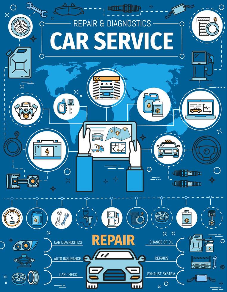 servicio de estación de diagnóstico y reparación de automóviles vector