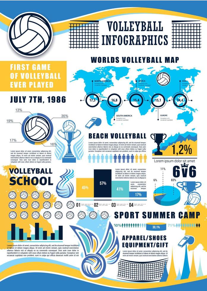 diagramas infográficos del torneo deportivo de voleibol vector