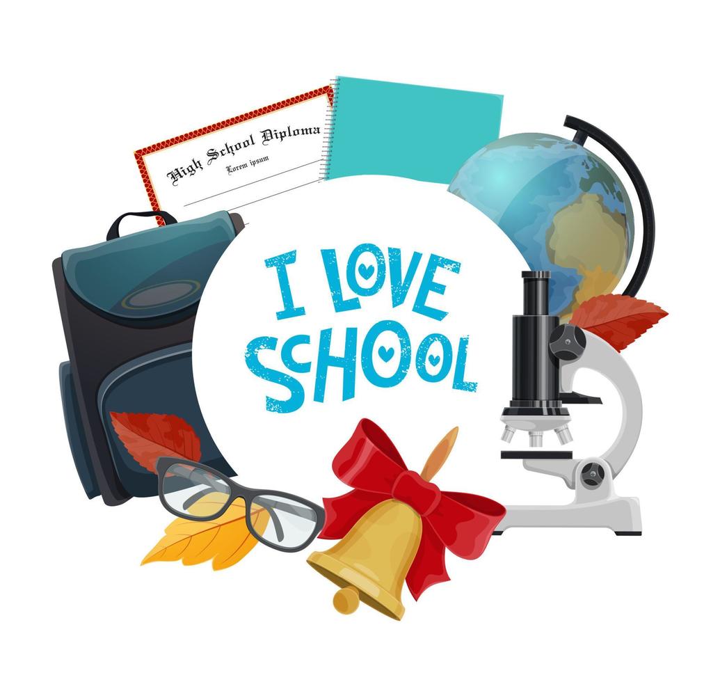 Student supplies icon with school notebook, globe vector