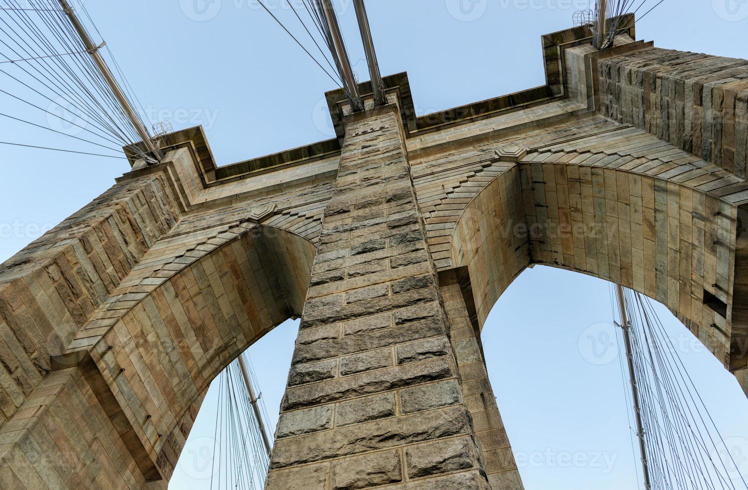 View of the gothic arches of the Brooklyn Bridge. photo