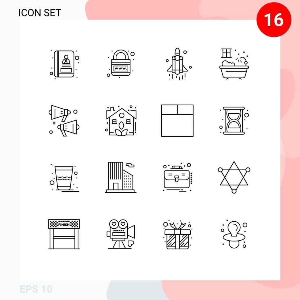 16 Creative Icons Modern Signs and Symbols of speaker loud launch water bathroom Editable Vector Design Elements