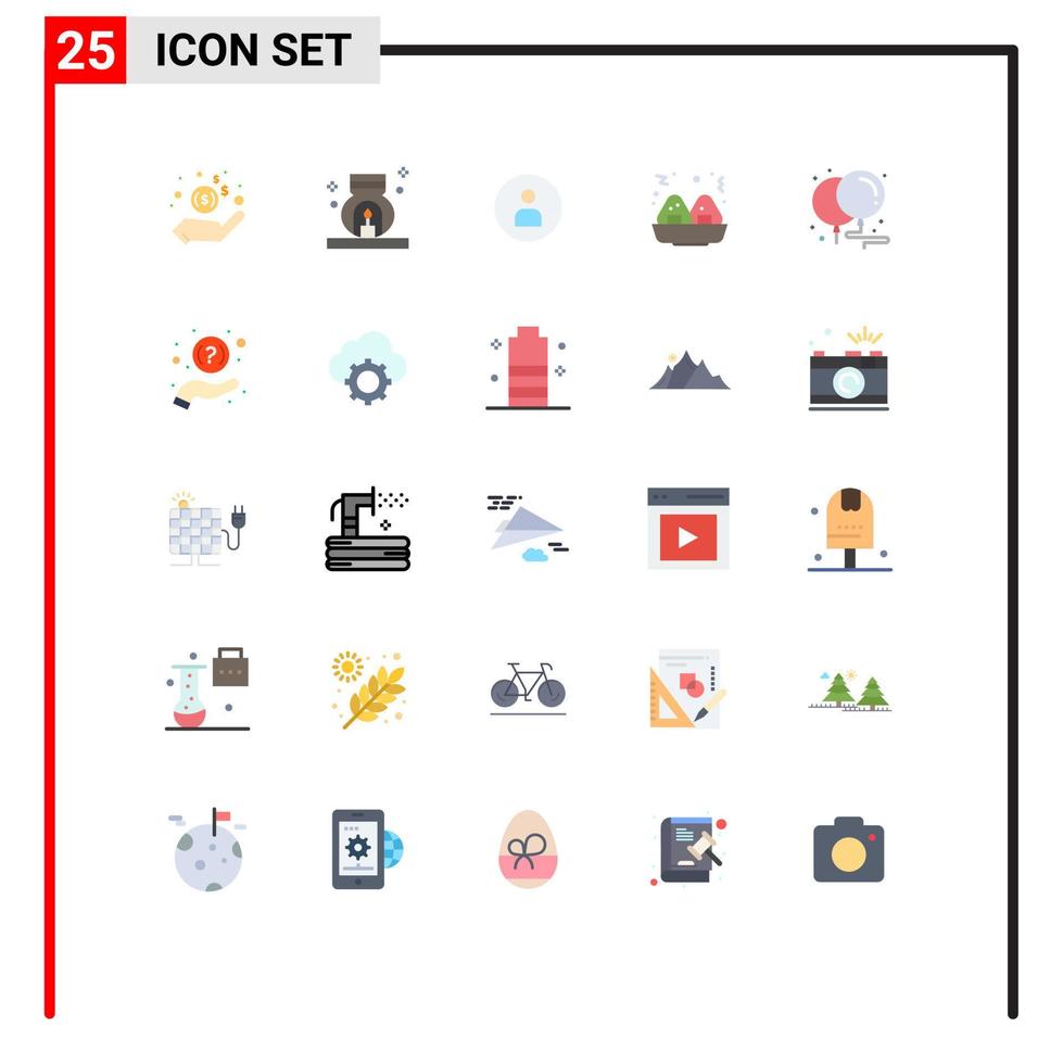 Flat Color Pack of 25 Universal Symbols of party birthday man balloons food Editable Vector Design Elements