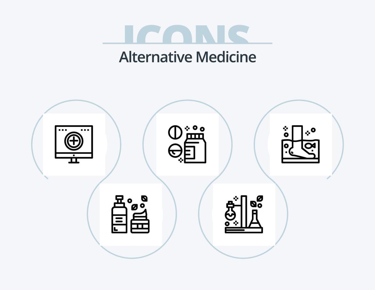 paquete de iconos de línea de medicina alternativa 5 diseño de iconos. peso. pesa. medicina. ying unidad vector