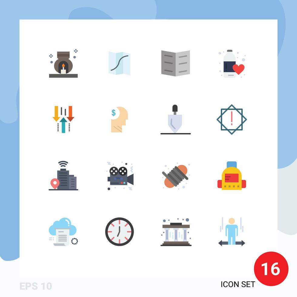 Modern Set of 16 Flat Colors and symbols such as down love book water fitness health Editable Pack of Creative Vector Design Elements
