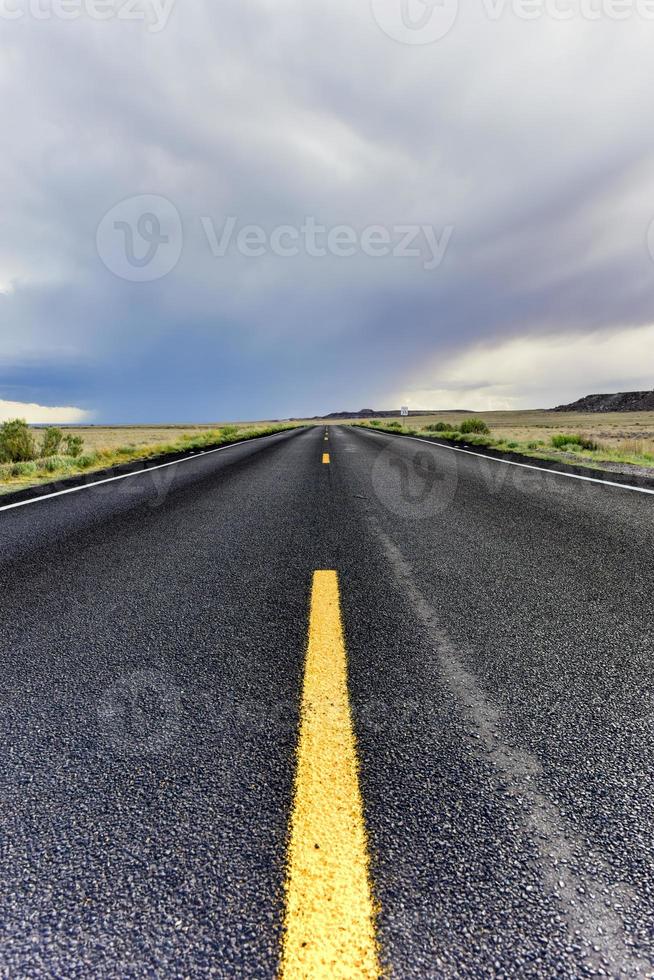 vista a lo largo de la carretera que sale del parque nacional del bosque petrificado en arizona. foto