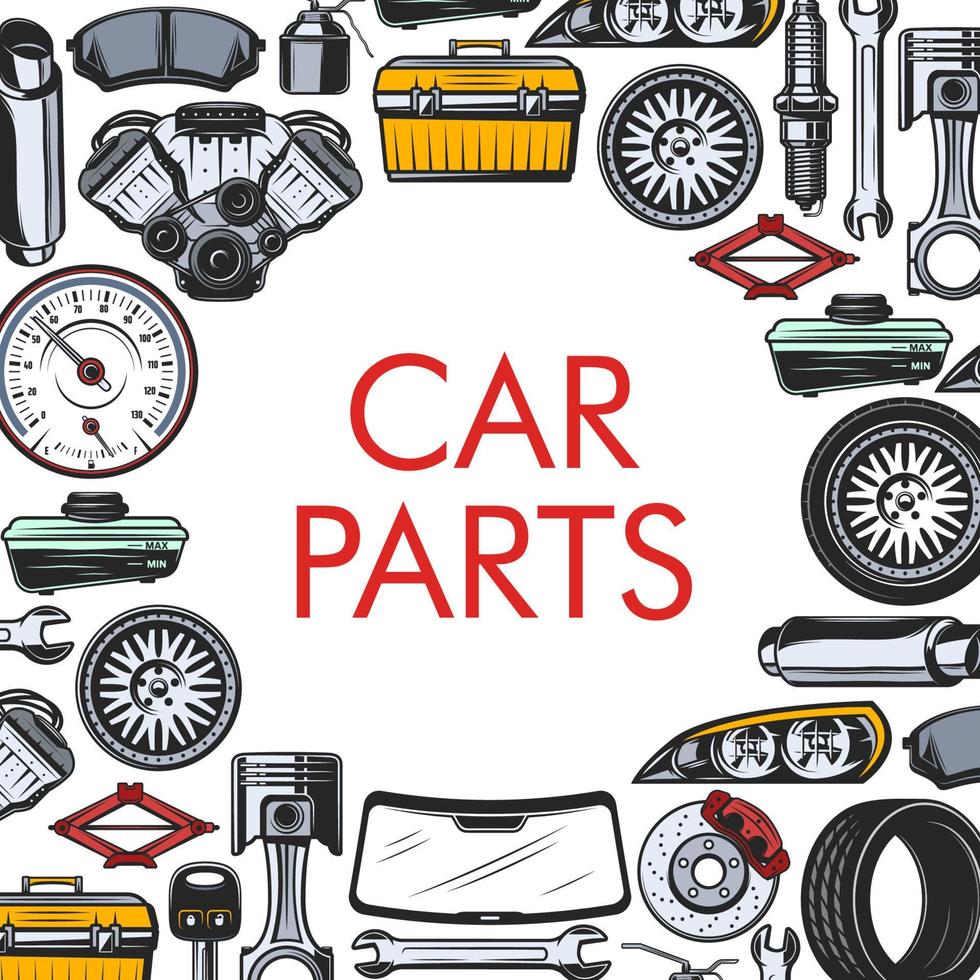 Car spare parts, repair service, vector