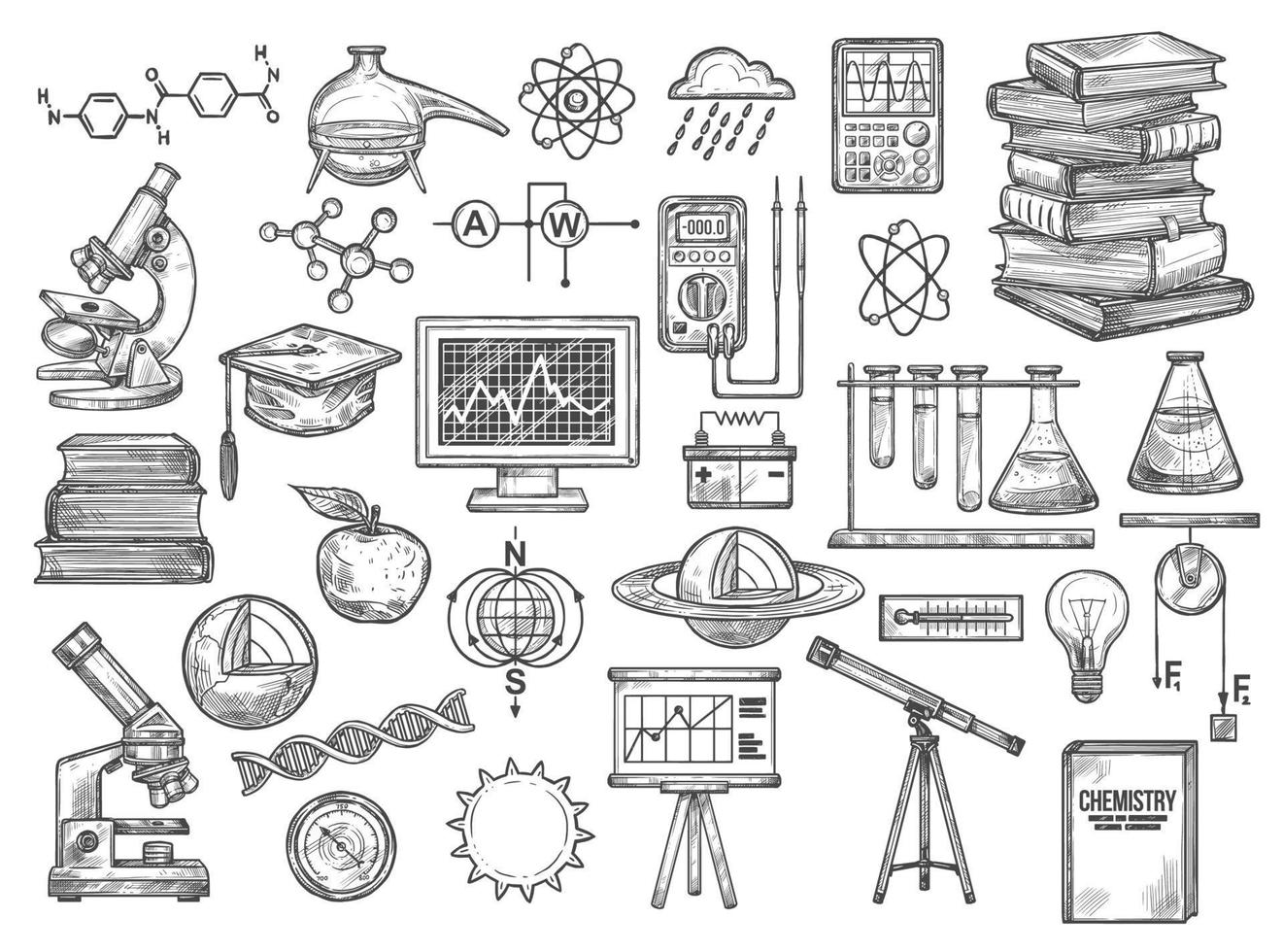 iconos de vector de equipo de química e investigación