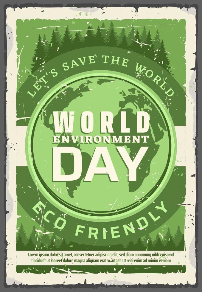 Ecology world environment day, retro vector poster