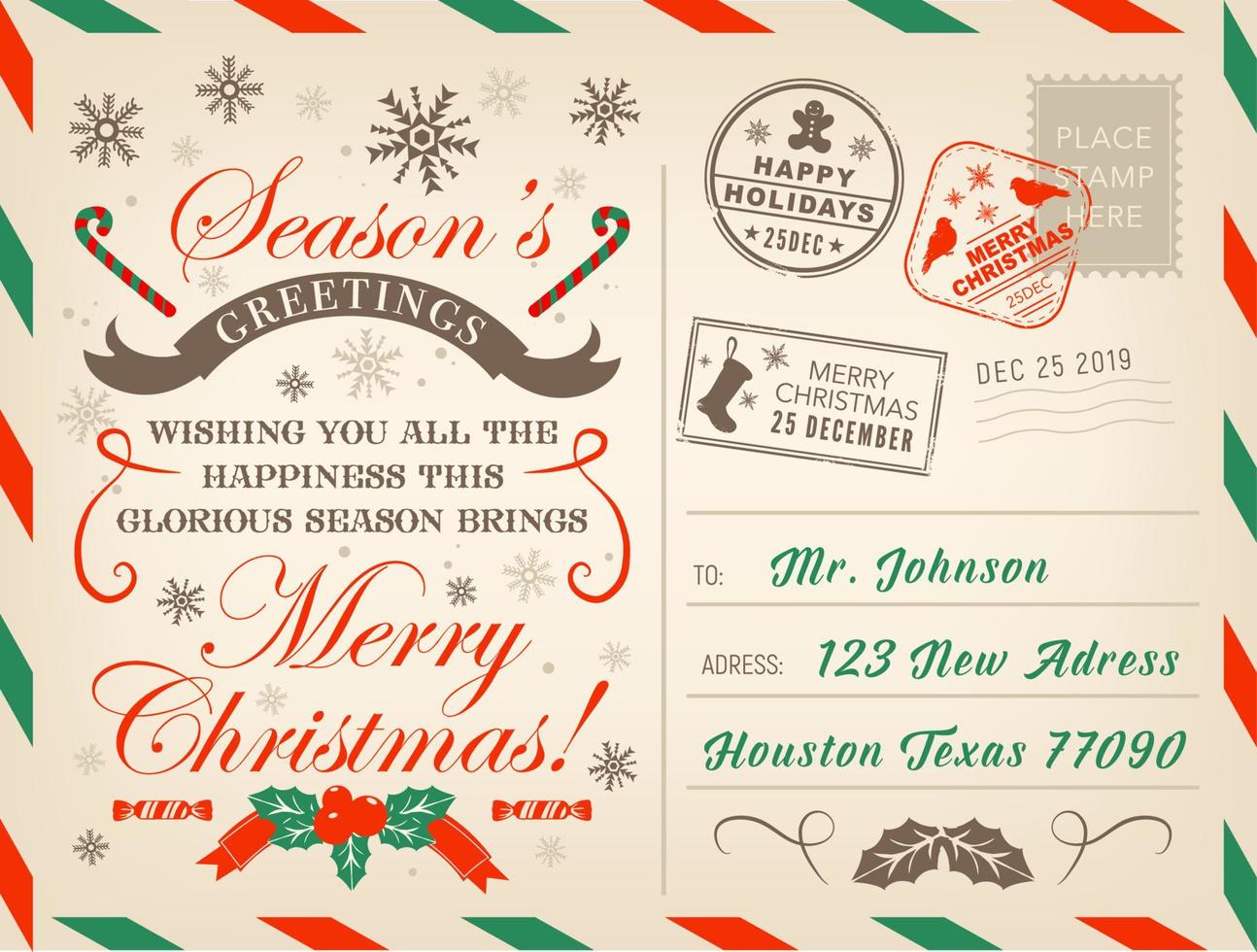Christmas holiday postcard, Xmas decorations vector