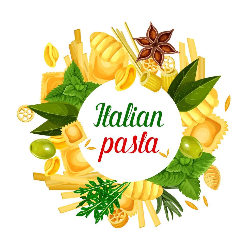 cartel de pasta italiana con condimentos, vector