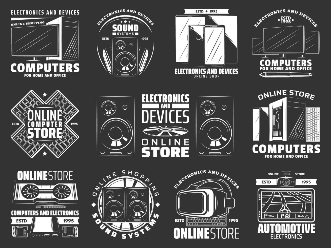 Devices and gadgets, electronics icons vector