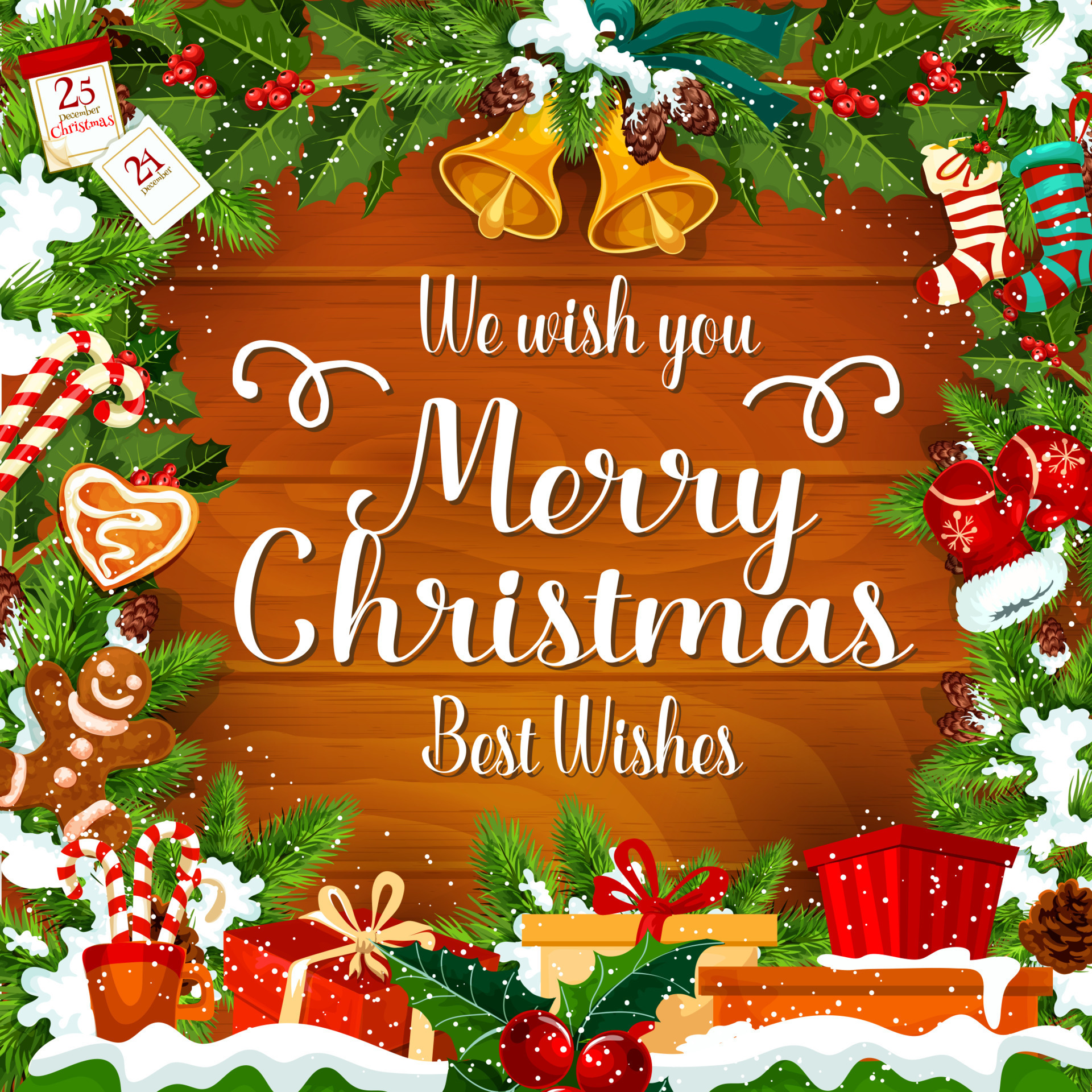 Merry Christmas wishes, vector greeting card 16165845 Vector Art at ...