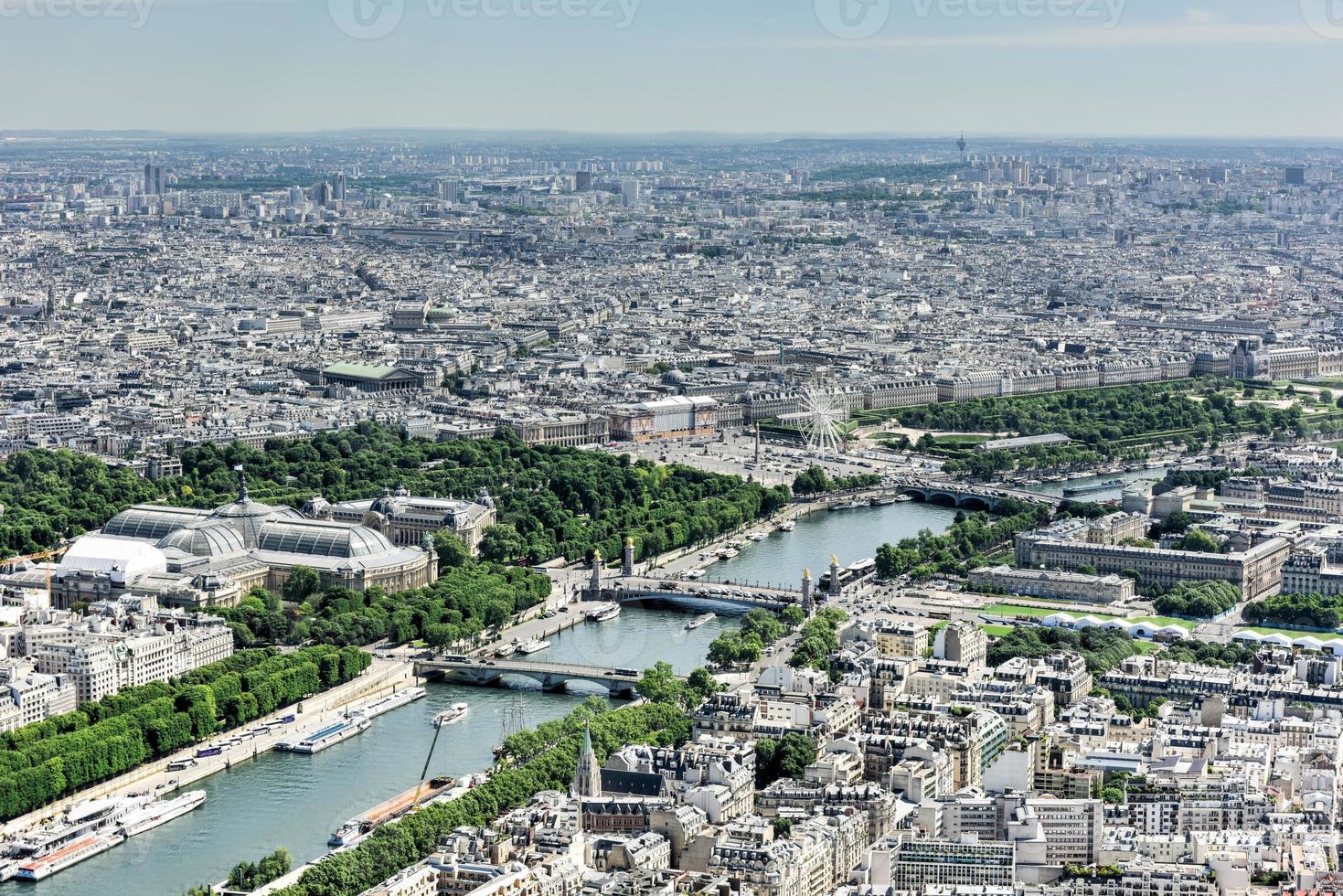Aerial panoramic view of Paris, France in the summer. photo