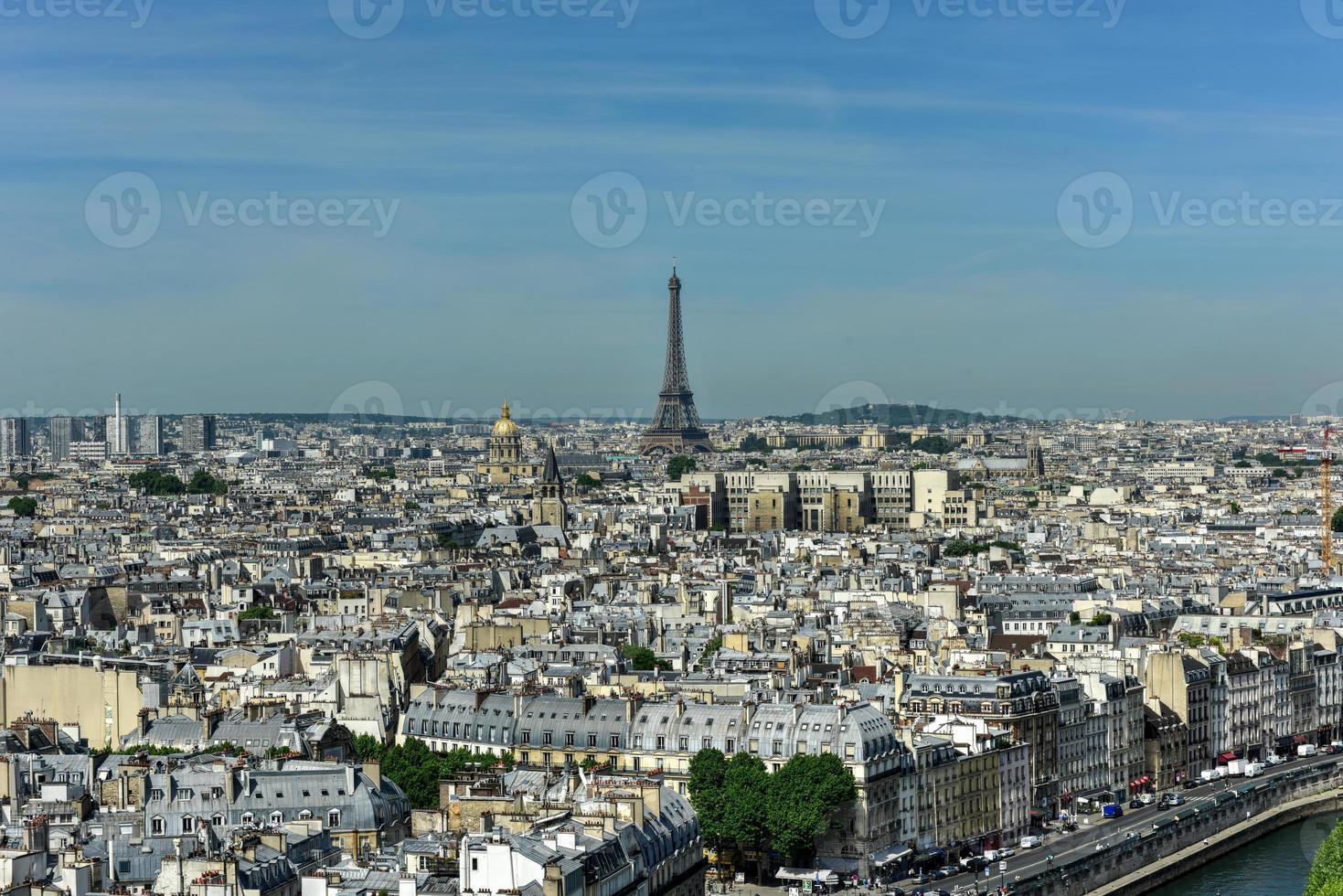 The Paris skyline from the Notre Dame de Paris, Cathedral in France. photo
