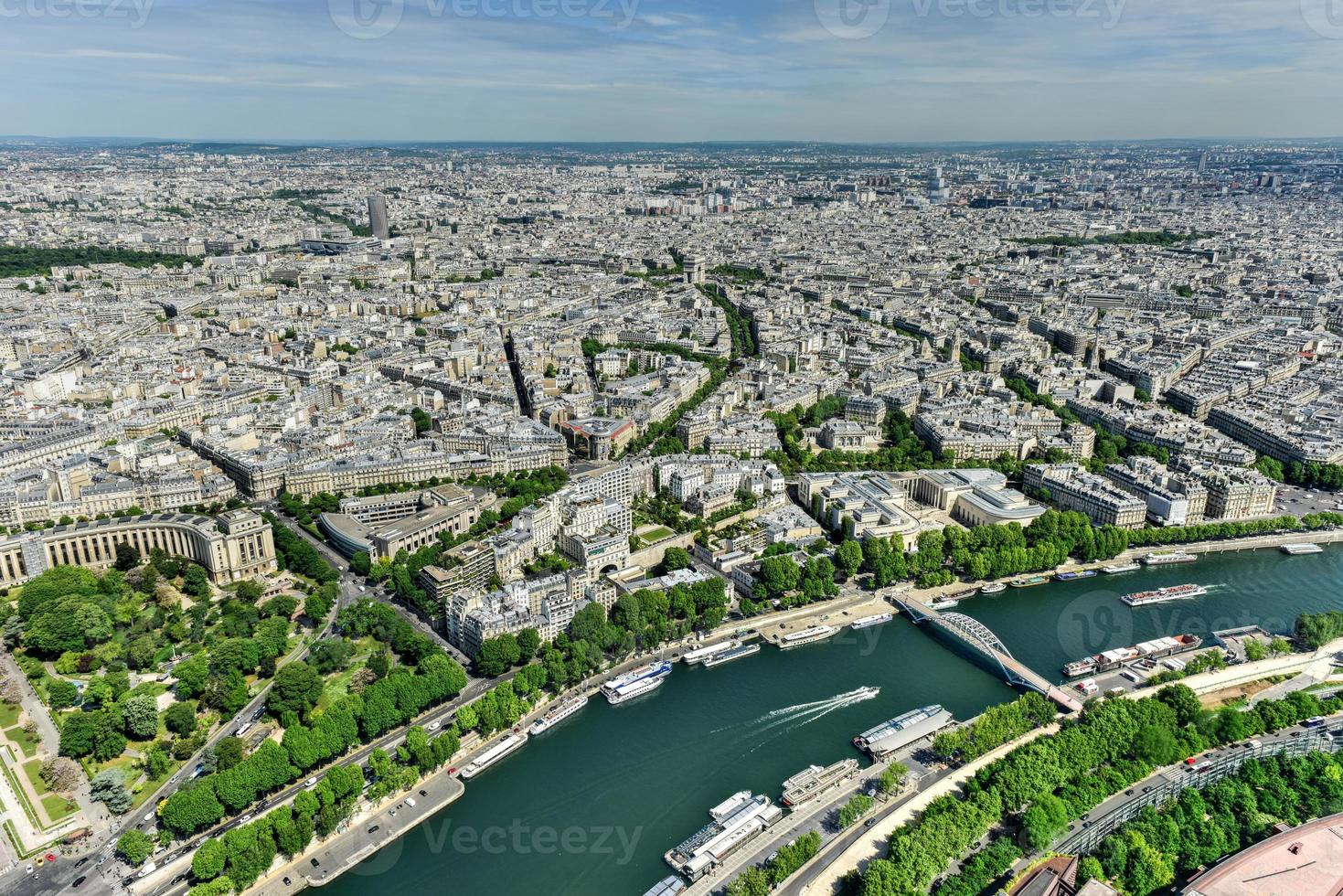 Aerial panoramic view of Paris, France in the summer. photo