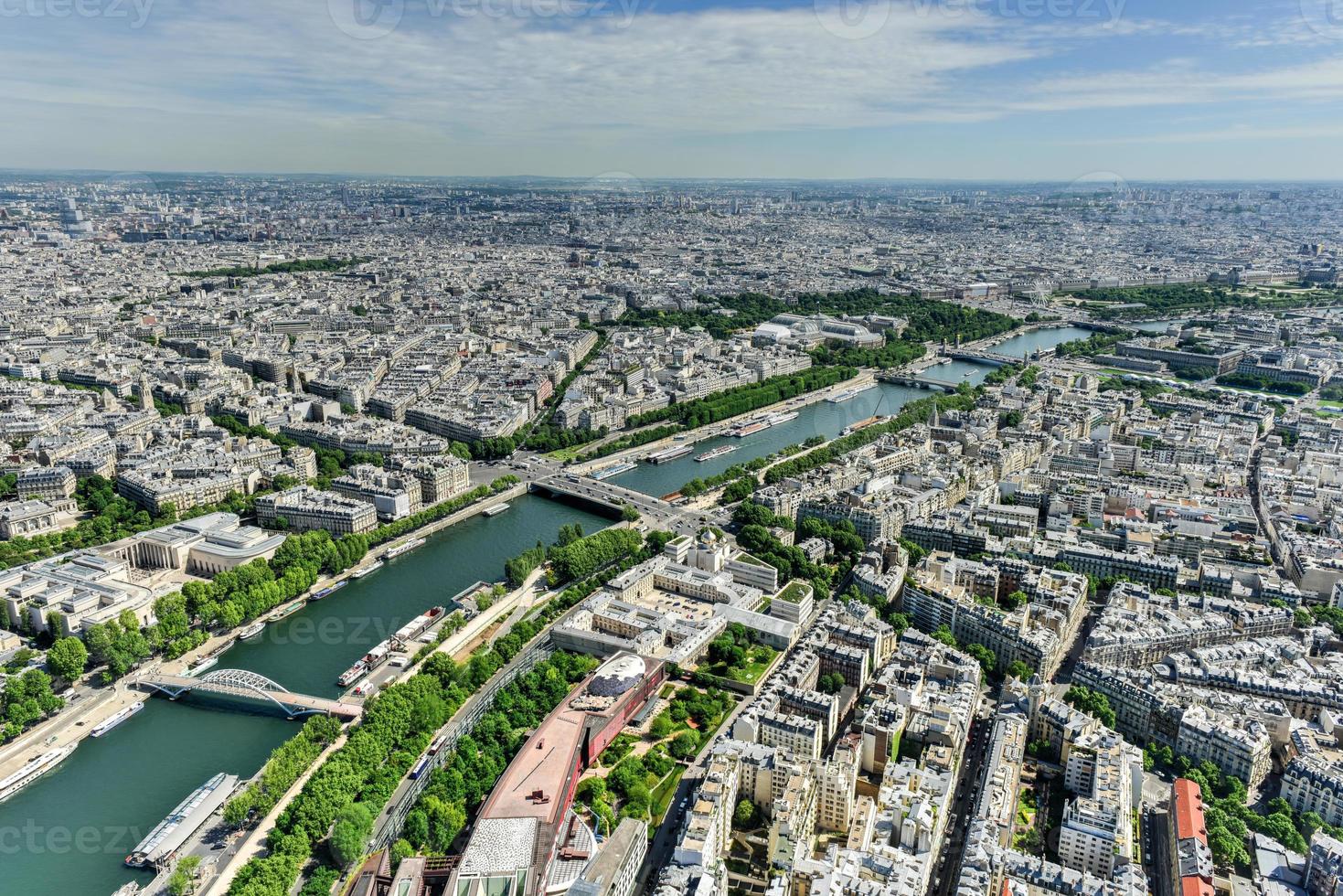 Aerial panoramic view of Paris, France in the summer. photo