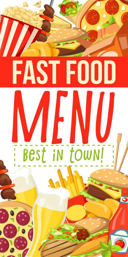 Fast food menu with burgers, desserts and snacks vector