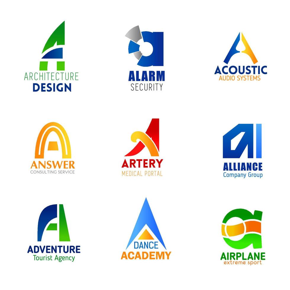 Company and business letter A icons vector