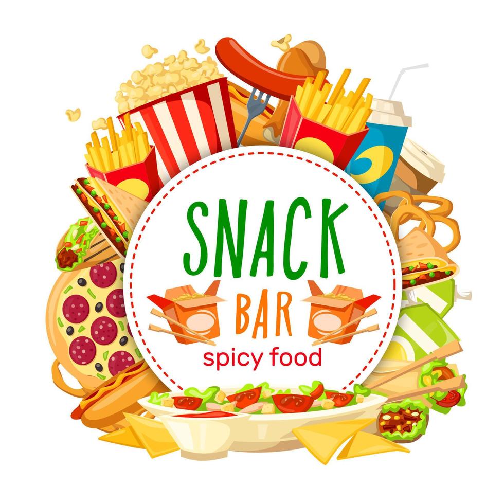 cartel de vector de snack bar de comida rápida