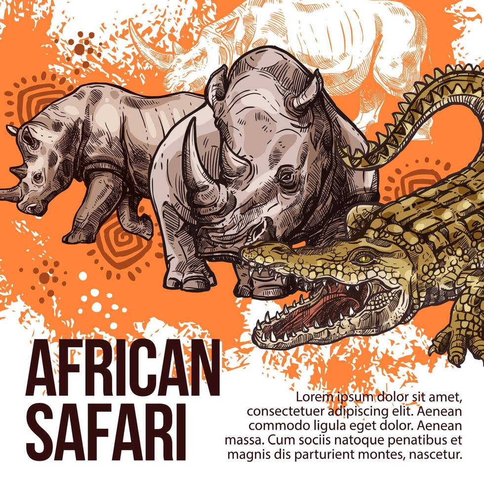 bosquejo del vector de los animales salvajes del safari africano