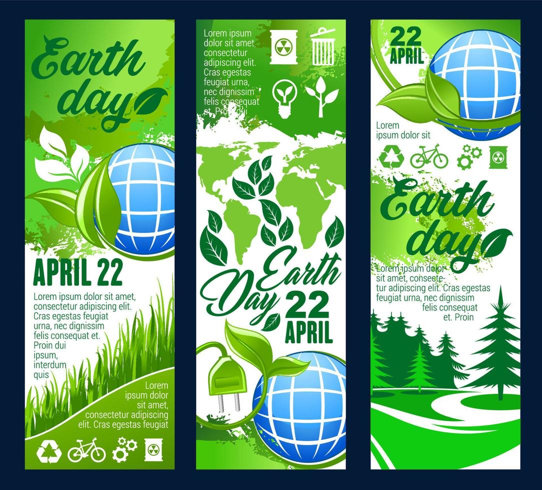 Earth Day banner with eco planet and green leaf vector