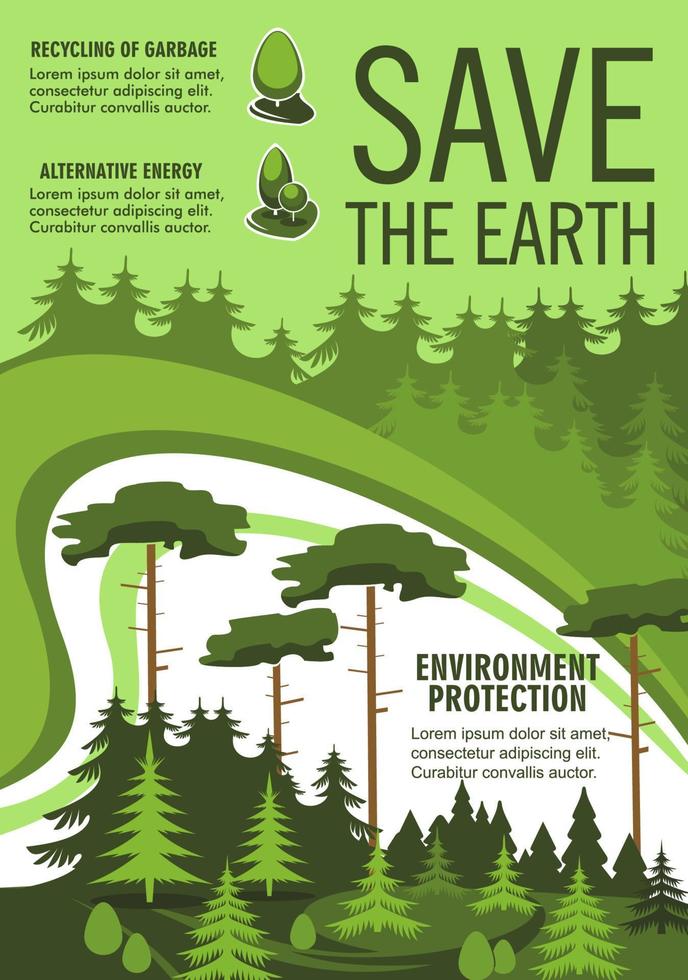 Save Earth poster with green nature ecology tree vector