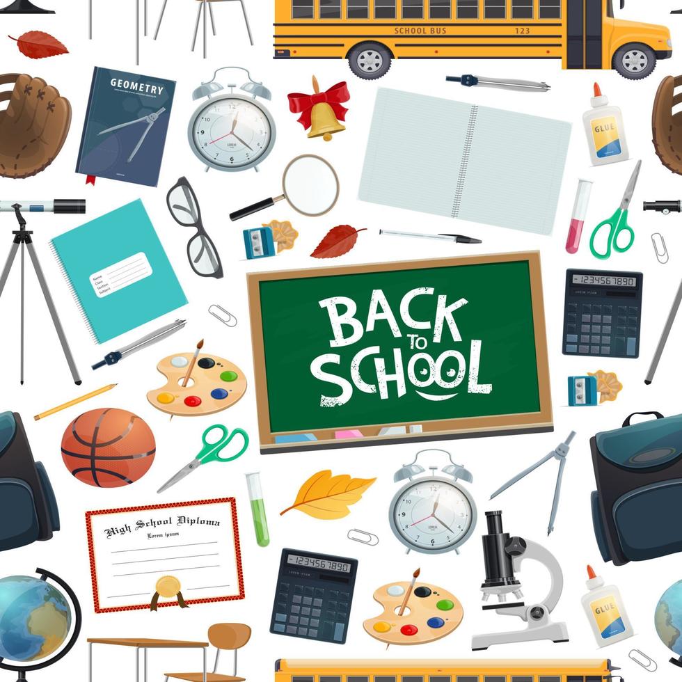 Back to school endless pattern education supplies vector