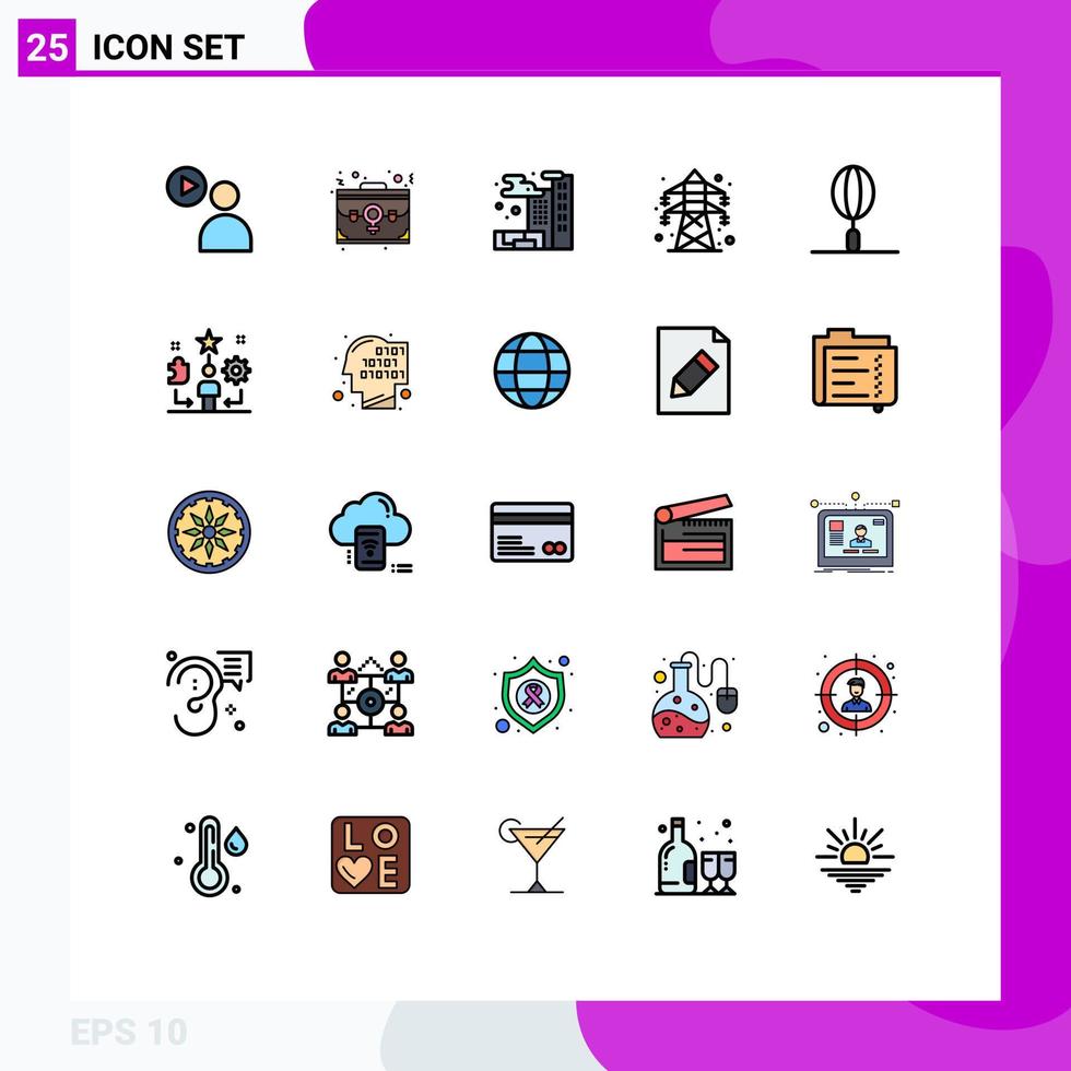 conjunto de 25 iconos modernos de ui símbolos signos para torre de transmisión de comida rápida transmisión de cartera elementos de diseño vectorial editables eléctricos vector