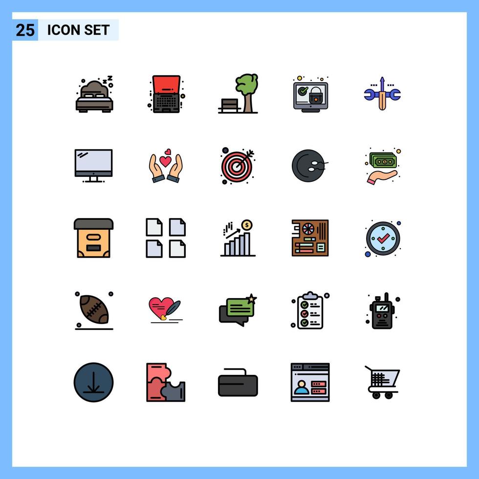 paquete de línea de vector editable de 25 colores planos de línea rellena simple de elementos de diseño de vector editables de bloqueo de sistema de banco de verificación en la nube