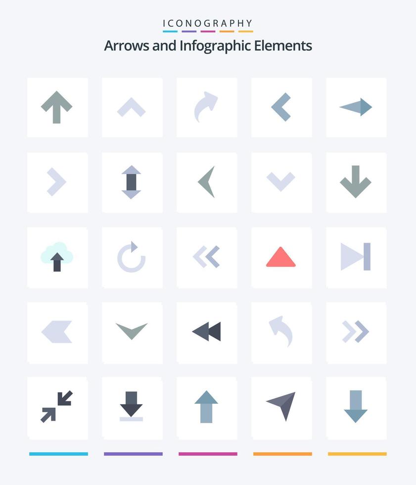flecha creativa 25 paquete de iconos planos como la espalda. abajo. izquierda. hasta. flecha vector
