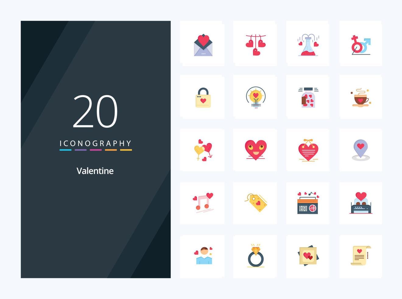 20 icono de color plano de San Valentín para presentación vector