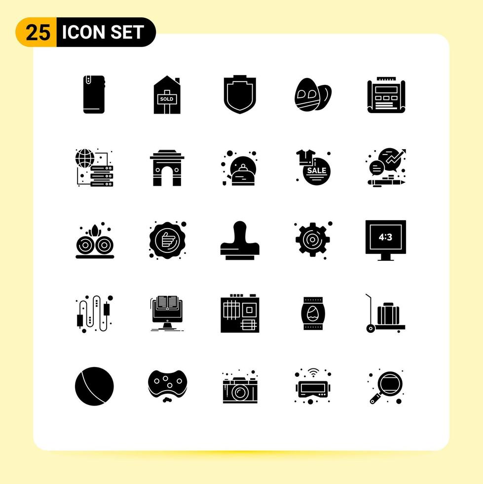 Solid Glyph Pack of 25 Universal Symbols of drawing design protection blueprint easter Editable Vector Design Elements