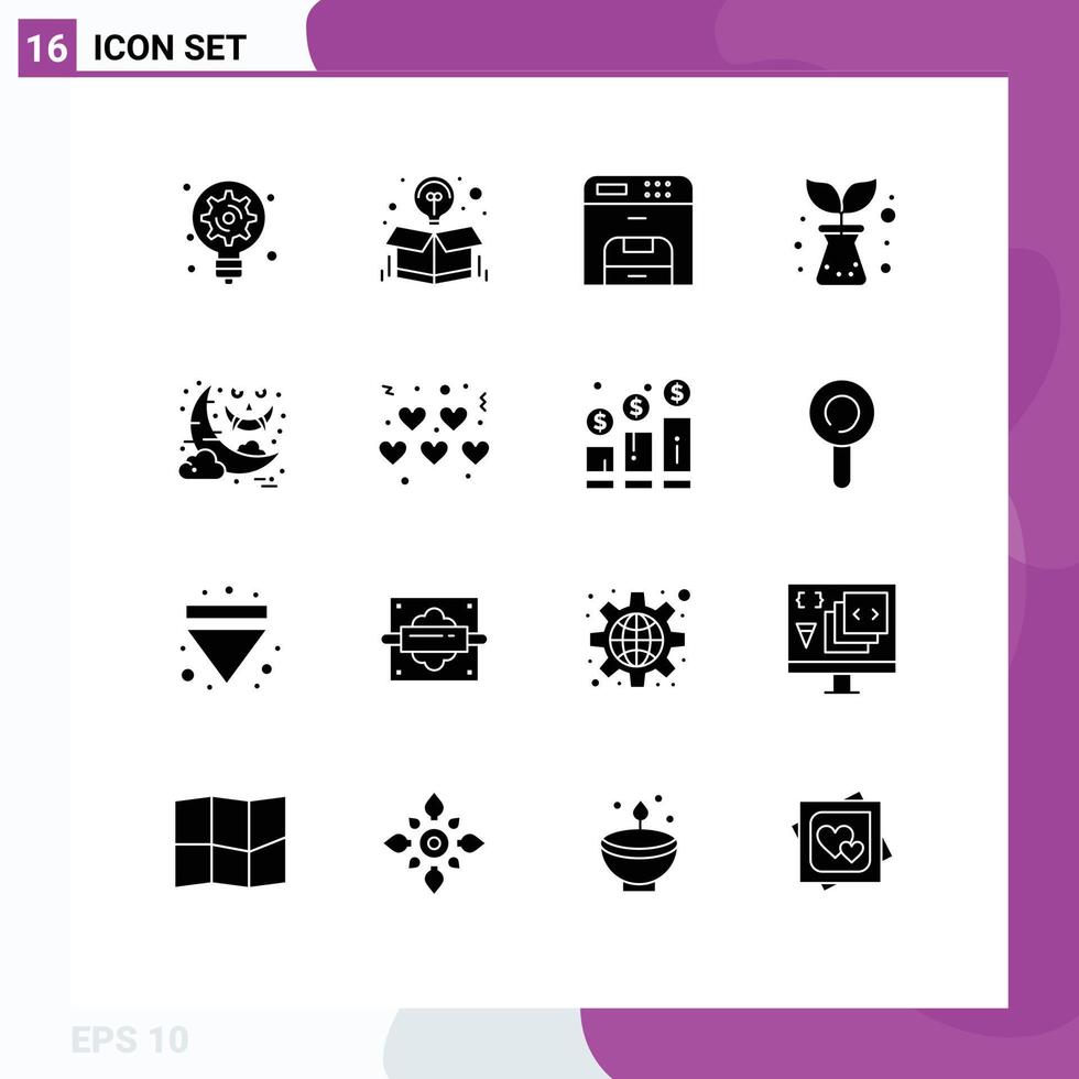 16 Creative Icons Modern Signs and Symbols of moon plant offer nature printer Editable Vector Design Elements