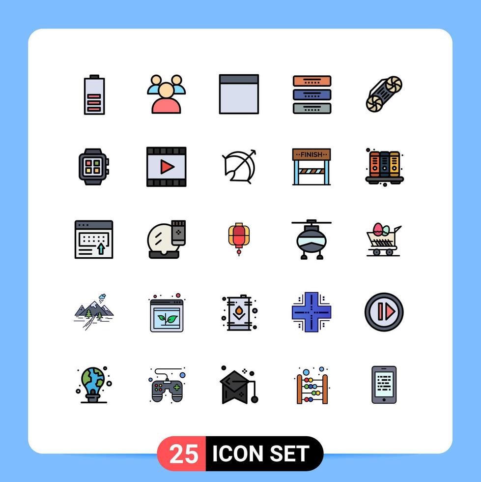 Group of 25 Filled line Flat Colors Signs and Symbols for technology radio grid interior drawer Editable Vector Design Elements