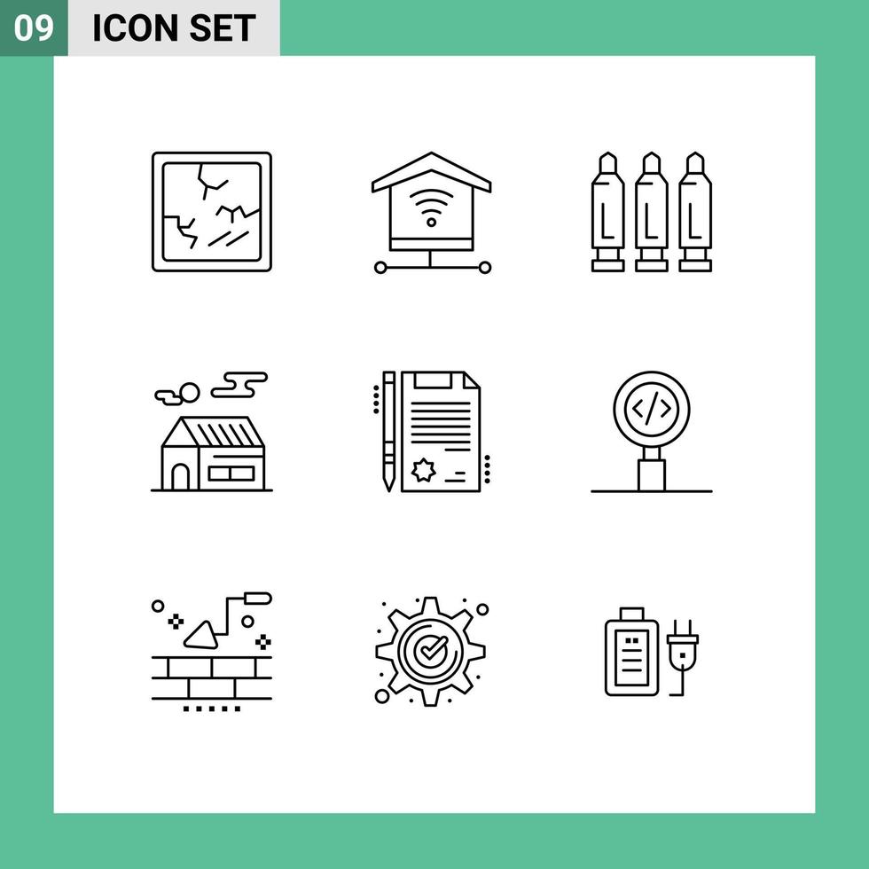 conjunto de 9 contornos vectoriales en la cuadrícula para elementos de diseño vectorial editables del sol del certificado de disparo del documento de código vector