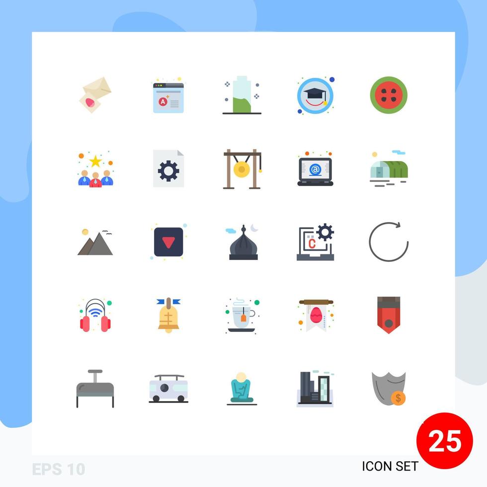 Group of 25 Modern Flat Colors Set for fruit graduation cap battery graduation power Editable Vector Design Elements